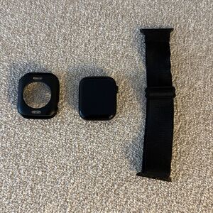 Apple series 7  45mm Black Smartwatch. Comes with case and old band